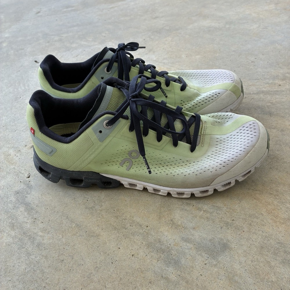 On Cloudflow Men's Athletic Shoes in Light Yellow Blue  and White